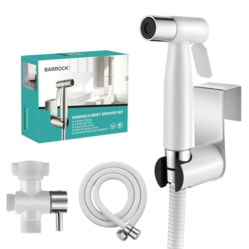 BARROCK Handheld Bidet Sprayer for Toilet, Stainless Steel Metal Made Baby Cloth Diaper Spraying Kit, Bathroom Toilet Bidet Attachment Set for Bathing Pets and Feminine Hygiene, Chrome and White - color: Matte White