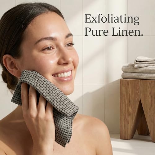 100% Flax Linen Washcloths - 4-Pack 10x10-inch Reusable Waffle Washcloths - Make up Removers Face Cloth - Black-Natural Waffle Weave Wash Cloths - Small Face Towels for Women - color: Black Natural, size: Washcloths