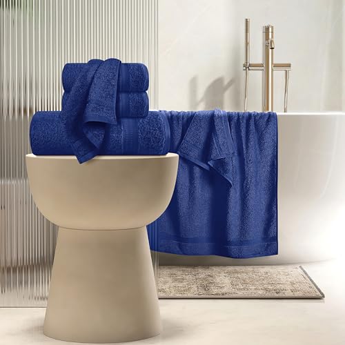 MyOwn 6 Piece Towel Set, 100% Combed Cotton - 2 Bath Towels, 2 Hand Towels, 2 Wash Cloths - 500 GSM Luxury Hotel Quality Ultra Soft Highly Absorbent Towel Set for Bathroom - Navy Blue - color: Navy Blue