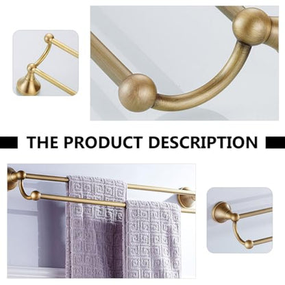 Brass Double Towel Bar Wall-Mounted Rack 55cm Antique Finish Bathroom Storage Holder Bathroom Towel Shelf Home Rack