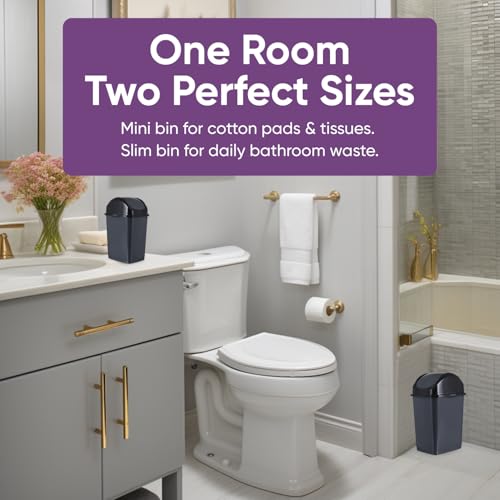 Superio Mini 1.25 Gallon and Small 2.5 Gallon Plastic Trash Cans with Swing Top Lid, Grey Waste Bin for Countertop, Desk, Vanity, Bathroom, 2 Pack (Grey) - size: 1.25 and 2.5 Gallon, style: 2 Pack