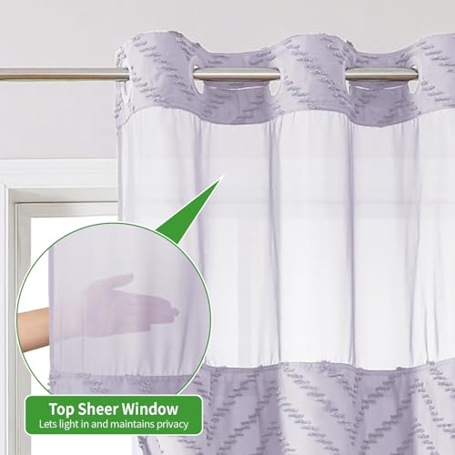 eachope No Hook Boho Farmhouse Shower Curtain with Snap-in Fabric Liner set-71Wx74H(72H),Tufted Chevron Striped Hotel Grade Cloth Shower Curtains for Bathroom with Window,Water Repellent,Lavender - color: Lavender, size: 71"W x 74"L (Pack of 1)
