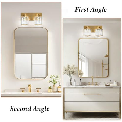 Gold Crystal Bathroom Vanity Light, 2-Light Modern Bathroom Lighting Fixtures Over Mirror,Chrome Wall Sconce Light Fixtures with Square Shade - color: Gold-Square Shade, size: 2-LIGHT