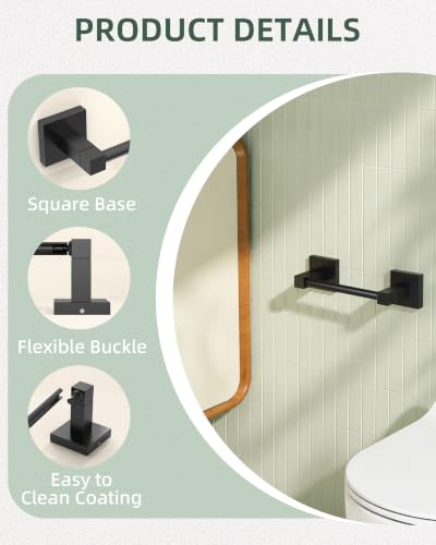 Ruacq Toilet Paper Holder Matte Black Double Post Pivoting Square Tissue Holders Roll Holder Hangers Toilet Paper Stand Stainless Steel and Zinc Alloy Modern Wall Mounted - color: Matte Black, size: Square