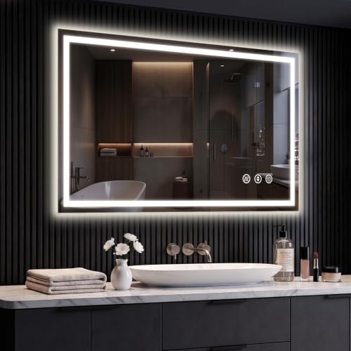 40x36 LED Bathroom Mirror with Anti-Fog, Backlit & Front Lit, Memory | Stepless Dimmable 3 Color CRI 95+ Shatterproof Tempered Glass ETL Listed for Safety Lighted Bathroom Vanity Mirror for Wall - size: 40"L x 36"W