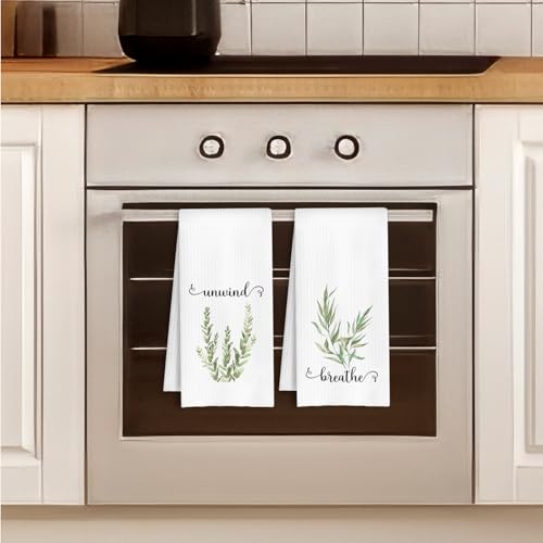 Sage Green Plant Botanical Hand Towels, Relax Soak Unwind Breathe Green Floral Hand Tea Towel for Spa Gym Bathroom Restroom, 16x24 Inch Set of 4 - color: Sage Green Plant Botanical