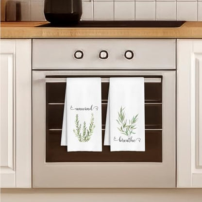 Sage Green Plant Botanical Hand Towels, Relax Soak Unwind Breathe Green Floral Hand Tea Towel for Spa Gym Bathroom Restroom, 16x24 Inch Set of 4 - color: Sage Green Plant Botanical