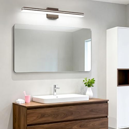 SineRise 32-Inch LED Modern Bathroom Vanity Light Bar, Brown Modern Acrylic Bathroom Wall Lighting Fixtures Over Mirror (Cool White 6000K) - color: Brown-Cool White, size: 32-Inch