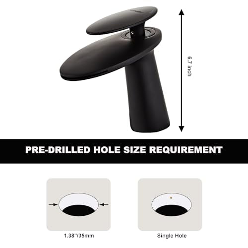 Matte Black Waterfall Bathroom Sink Faucet and Pop Up Drain Assembly - color: Matte Black, size: Short Body
