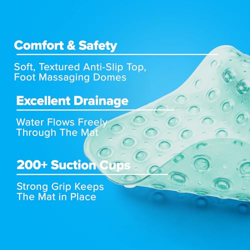 SlipX Solutions 39x16 Extra Long Non Slip Bath Mat, Tub & Shower, Lt Green | Anti Slip Mat for Elderly & Kids Bathroom, 30% More Coverage, 200 Suction Cups, Hundreds of Drain Holes - color: Translucent Light Green