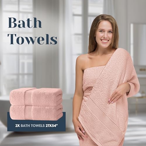 White Classic Luxury Bath Towel Set of 8 Pieces - 100% Turkish Cotton Highly Absorbent Towels for Bathroom, 2 Luxury Bath Towels 700GSM, 2 Hand Towels, 4 Washcloths, Pink - color: 17: Pink