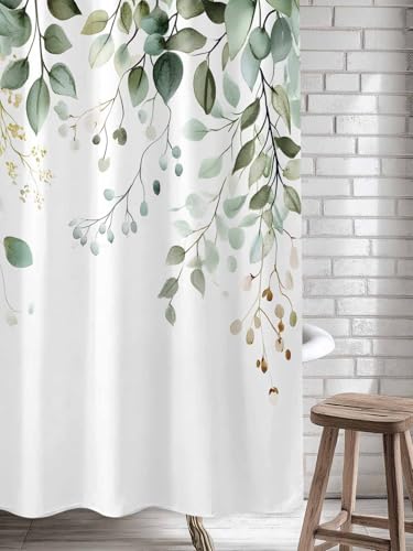 Waterproof Fabric Shower Curtain Green Eucalyptus Spring Botanical Leaves Shower Curtains for Bathroom, Quick-Drying, Machine Washable 72x72 Inch
