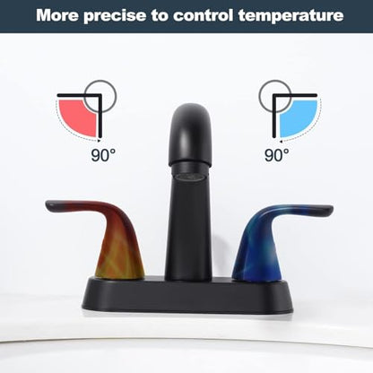 Black Bathroom Sink Faucet, 4 Inch Centerset Bathroom Faucet | ALEASHA 2 Handles Vanity Faucet with Pop Up Drain Stopper, RV Lavatory Vanity Faucets with Aesthetic Appeal - color: Matte Black