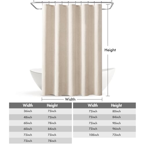 MIULEE W60*L84 Extra Long Linen Shower Curtain Cream Beige 10 Metal Hooks | Washable, Fabric Curtain Set, Waterproof Neutral Thick Cloth Shower Curtain, Bathroom Hotel Bathtub - color: Cream, size: 60"W x 84"L (Pack of 1)