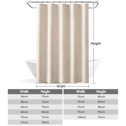 MIULEE W60*L84 Extra Long Linen Shower Curtain Cream Beige 10 Metal Hooks | Washable, Fabric Curtain Set, Waterproof Neutral Thick Cloth Shower Curtain, Bathroom Hotel Bathtub - color: Cream, size: 60"W x 84"L (Pack of 1)
