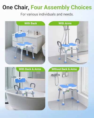FULLOT H-Shaped Shower Chair for Easy Cleaning, Stable X-Bracing, 500 lbs | Heavy Duty Adjustable Shower Stool with Padded Back & Arms for Elderly & Disabled, Non-Slip Feet, Thicker Legs, Tool-Free