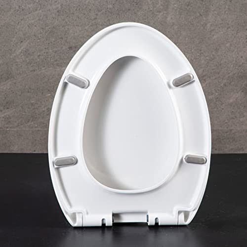 Soft Close Elongated Toilet Seat - Easy Clean, Universal Fit, Durable UF Material, Non-Slip Bumpers, Quiet Lid, White - Perfect for Home Bathrooms.