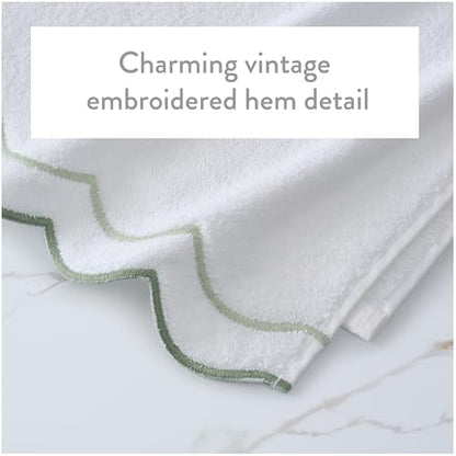Peri Home 2 Piece Cotton Bath Towel Set, Embroidered, White, Sage Scallop - color: White With Sage Scallop, size: 2 Bath Towel