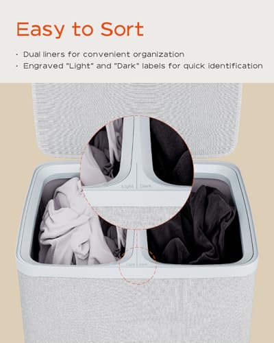 CASAMAYA Laundry Basket with Lid, Laundry Hamper 2 Section, 170L collapsible Laundry Organizer, Easy Assembly, with Handles and Removable Liners, 22 x 15.7 x 29.5 Inches, Gray JSP903G - color: Gray, size: 170L(2-Section)
