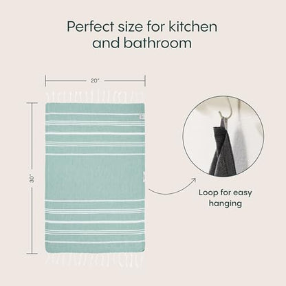 WETCAT Turkish Hand Towels with Hanging Loop, Set of 2 (20" x 30") 100% Turkish Cotton, Pre-Washed, Quick Drying, for Kitchen or Bathroom - Teal - color: Teal