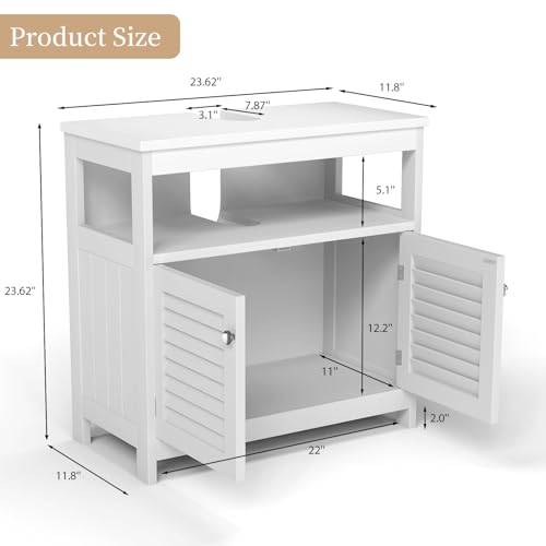 Under Sink Storage Cabinet, U Shape Cutout Wall Mounted Bathroom Vanity Organizer Freestanding Floor Cabinet for Pedestal Sink Waterproof Cabinet for Washroom Householding Cleaning Supplies, White