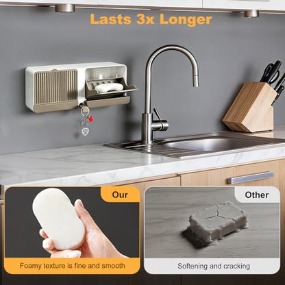 Strong Adhesive Hook Wall-Mounted Soap Dish Holder, 2-Layer Draining Tray with Removable Container, Keeps Soap Dry for Bathroom, Shower, Sink, Kitchen- Space Saver (1-Pack Khaki-Dual Compartment) - color: 1-pk Khaki-dual Compartment