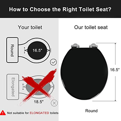 Angel Shield Round Toilet Seat Wood Molded UV Lid Soft Close | Quick Release Metal Hinges, Adjustable Fit for Standard Round Toilets, Easy Install&Clean(Black) - color: Black, size: Round