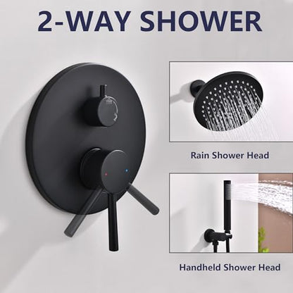 Shower System, All Metal Black Shower Faucet Set, Matte Black | 8" Rainfall Shower Head and Handheld Spray Combo, Round Shower Head and Handle Set with Valve and Trim Kit - color: Matte Black
