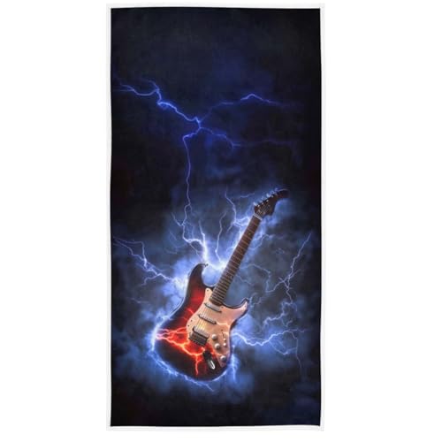 Naanle Cool Guitar in Fire and Water Print Soft Highly Absorbent Large Decorative Guest Hand Towel for Bathroom, Hotel, Gym and Spa (16 x 30 Inches) - color: Guitar
