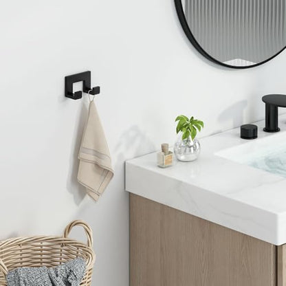 Angle Simple Double Towel Hook, Bathroom Hand Towel Holder, Matte Black | Rustproof SUS304 Stainless Steel Robe Coat Hook, Space Saving Home Storage for Kitchen Shower Entryway RV, Screws Mounted - color: Matte Black