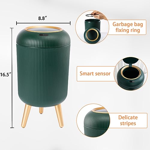 URALFA Motion Sensor Bathroom Trah Can, 3 Gal Automatic Touchless Trash Can | Touchless Sensor Bathroom Garbage Can with Lid, Smart Trash Bin for Bedroom, Office, Restroom, Removable Legs, Green and Gold - color: Green, style: Automatic with Legs