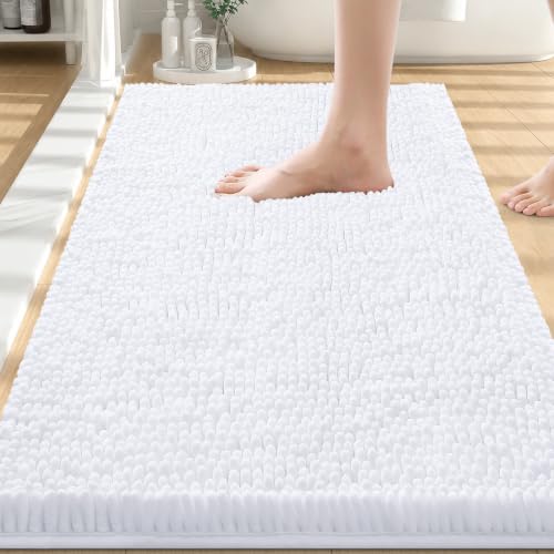 Smiry Bathroom Rugs 30X20, Luxury Chenille Extra Soft Absorbent Bath Mat | White, Machine Washable Non-Slip Plush Bath Mats for Bathroom, Tub, Shower, and Floor, Home Decor - color: White, size: 30'' X 20''