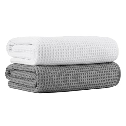MICROFI New Microfiber Waffle Bath Towels, 2 Pieces, Oversized, Soft, Absorbent, Fast Drying, Lint Free 430 GSM (30''x60''/76cm x 152cm) - color: Gray+white