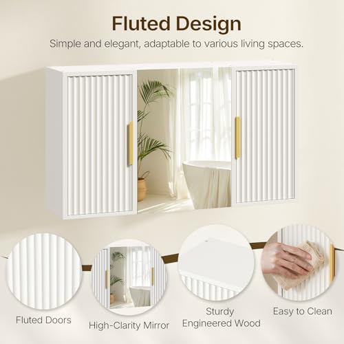 Bathroom Wall Cabinet with Mirror, Medicine Cabinet Mirror, Wall Mounted Medicine Cabinet, Mirrored Door Over The Toilet Storage, for Laundry Room, Bedroom, Camper, Hallway, White