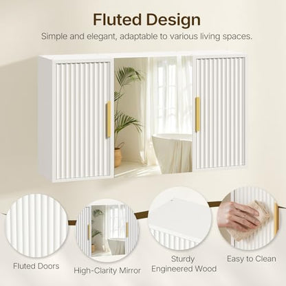 Bathroom Wall Cabinet with Mirror, Medicine Cabinet Mirror, Wall Mounted Medicine Cabinet, Mirrored Door Over The Toilet Storage, for Laundry Room, Bedroom, Camper, Hallway, White