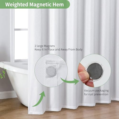 eachope Waterproof Fabric Shower Curtain,No Liner Needed,TPU Laminated Polyester Shower Curtain,Chevron Striped Design with Weighted Magnets and Metal Grommets,72 x 78 Inch,White - color: White, size: 72"W x 78"L (Pack of 1)