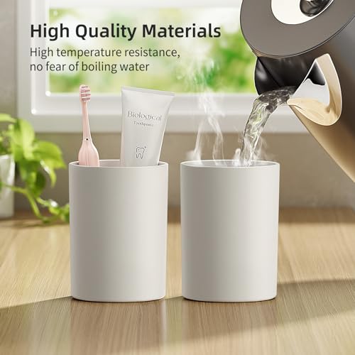 Toothbrush Cup 2PK, Non-Slip Plastic Bathroom Tumbler 13.75oz, Grey | Easy to clean 390ml plastic bathroom tumblers with non-slip pad. Durable, reusable toothbrush cups for home and travel - color: Grey, size: 2PCS
