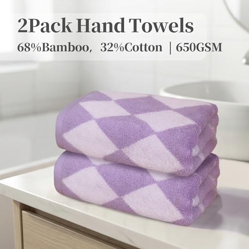 VOOVA & MOVAS Large Hand Towels Set of 2,68% Rayon from Bamboo, 32% Cotton,32x16 Inches,Super Absorbent Soft Quick Dry Towels for Bathroom Face,Lavender - color: Lavender Diamond