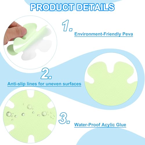 PATIKIL Bathtub Non Slip Stickers 3.2 x 3.2 Inch, 12 Pack Flower Safety Shower Floor Anti Slip Stickers with Adhesive Decals Scraper for Bath Tub Shower Floor Stair, Green