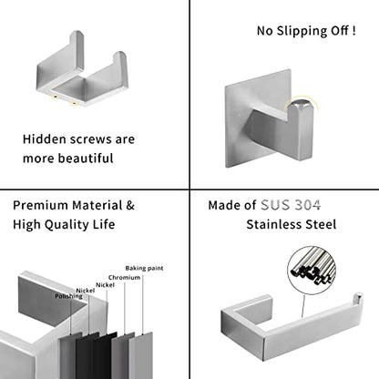 Fapully 23.6-Inch 6 Piece Bathroom Hardware Accessories Set Brushed Nickel | Stainless Steel Wall Mounted Include Towel Bar,Hand Towel Holder,Toilet Paper Holder,Robe Towel Hook,Coat Hook,Towel bar set - color: Brushed Nickel, style: 6 Piece