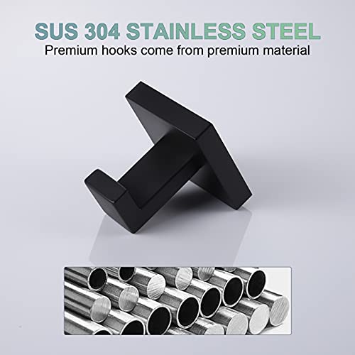 KOKOSIRI Bath Towel Hook Wall Mount Square Robe Hook Coat Hook, Bathroom Kitchen Garage Heavy Duty Wall Mounted, SUS 304 Stainless Steel, Matte Black, B1010BK-P2 - color: Matte Black, size: 2 Pack
