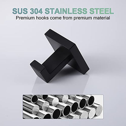 KOKOSIRI Bath Towel Hook Wall Mount Square Robe Hook Coat Hook, Bathroom Kitchen Garage Heavy Duty Wall Mounted, SUS 304 Stainless Steel, Matte Black, B1010BK-P2 - color: Matte Black, size: 2 Pack