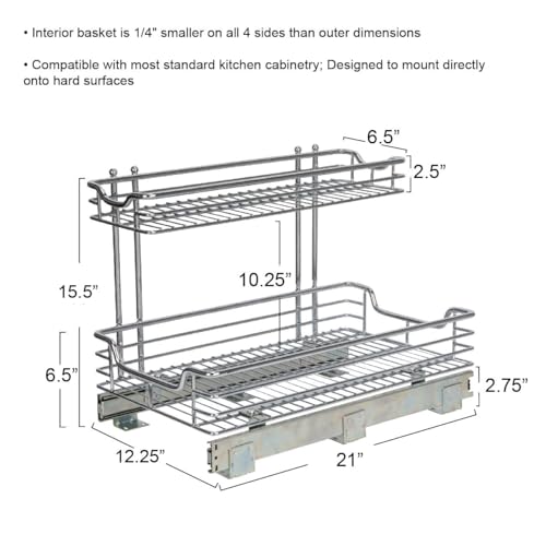 Household Essentials Glidez 2‑Tier Large Multipurpose Chrome‑Plated Steel Pull‑Out/Slide‑Out Under Sink Organizer, Chrome Finish - size: 12.25" - Extended, style: Undersink