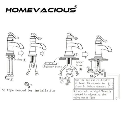 Homevacious Bathroom Faucet Brushed Nickel Waterfall Bathroom Sink Faucets | Single Handle Rustic Vanity Farmhouse RV Faucet Suitable for 1 or 3 Holes with Pop-up Drain Deck Plate Hose by Homevacious - color: Brushed Nickel