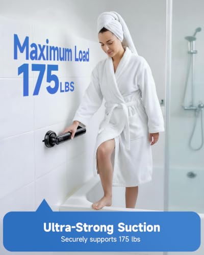 Suction Shower Handle, 2 Pack Grab Bars for Shower and Bathroom, Removable Safety Grip No Drilling & Waterproof, Heavy Duty Suction Cup Bath Handrails Grab Bars for Bathtubs, 11 inch - Black - color: Black