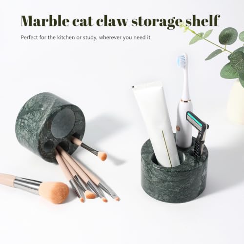 Karibiber Marble Toothbrush Holders, 4 Slots Toothbrush Holders for Bathrooms Countertop, Small Cute Green Kids Toothbrush Organizer, Drainage Toothbrush and Toothpaste Holder Stand Unique Cat Paw