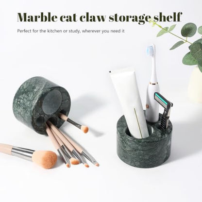 Karibiber Marble Toothbrush Holders, 4 Slots Toothbrush Holders for Bathrooms Countertop, Small Cute Green Kids Toothbrush Organizer, Drainage Toothbrush and Toothpaste Holder Stand Unique Cat Paw