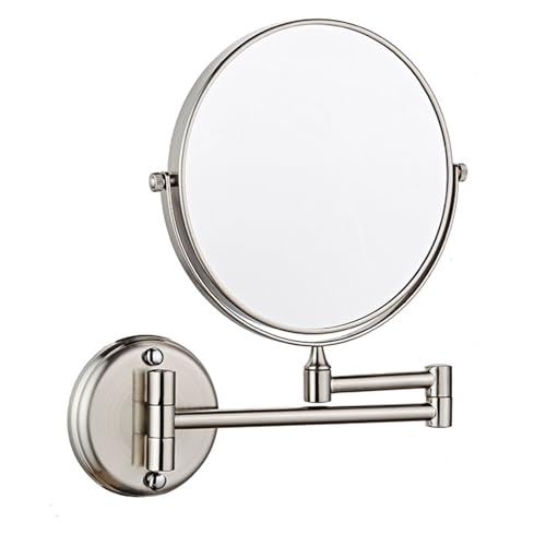 Wall Mounted Makeup Mirror 8 Inch Double Sided Magnifying Vanity Mirror with 3/5/7/10X Zoom, Swivel Arm, Extendable Folding Design, No Light, Chrome Finish,3X,Brushed Nickel - color: Brushednickel, size: 3X