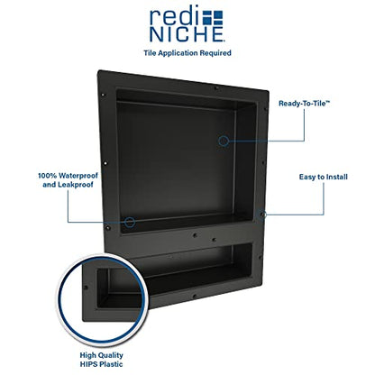 Tile Redi USA Niche Double Recessed Shower Shelf – Black, Two Inner Shelves with Divider, 16-Inch Width x 20-Inch Height x 4-Inch Depth (RN1620D-BI) - size: 20" H x 16" W (2 Shelves)