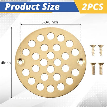 2pcs 4 Inch Round Screw-in Shower Drain Cover Replacement Easy-to-Install Floor Drain Grate with Screws Brushed Nickel(Gold) - color: Gold